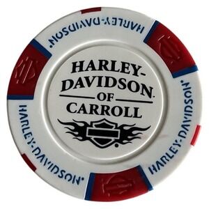 HARLEY DAVIDSON Carroll Iowa IA DEALER CASINO POKER CHIP RED‎ WHITE Blue